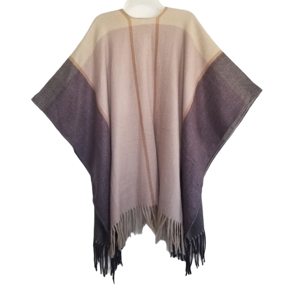 Woolrich Poncho Wrap Sweater Woven Fringe Viscose - Picture 2 of 12